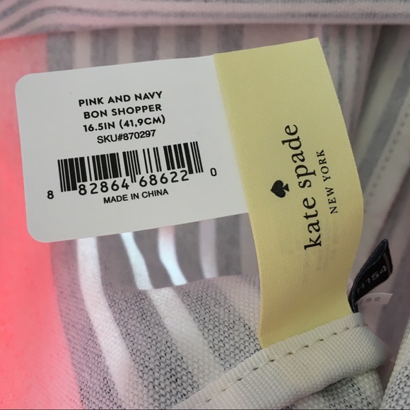 NWT Kate Spade Bon Shopper Pink&Navy Striped Tote - Picture 5 of 7